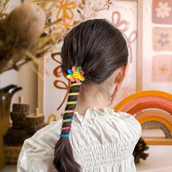 Trendy Popular Colorful Hair Ties, Sunflower Telephone Cord Hair Ties, Girls Ponytail Holder Hair Spiral Coil Scrunchies, Braided Hair Ties