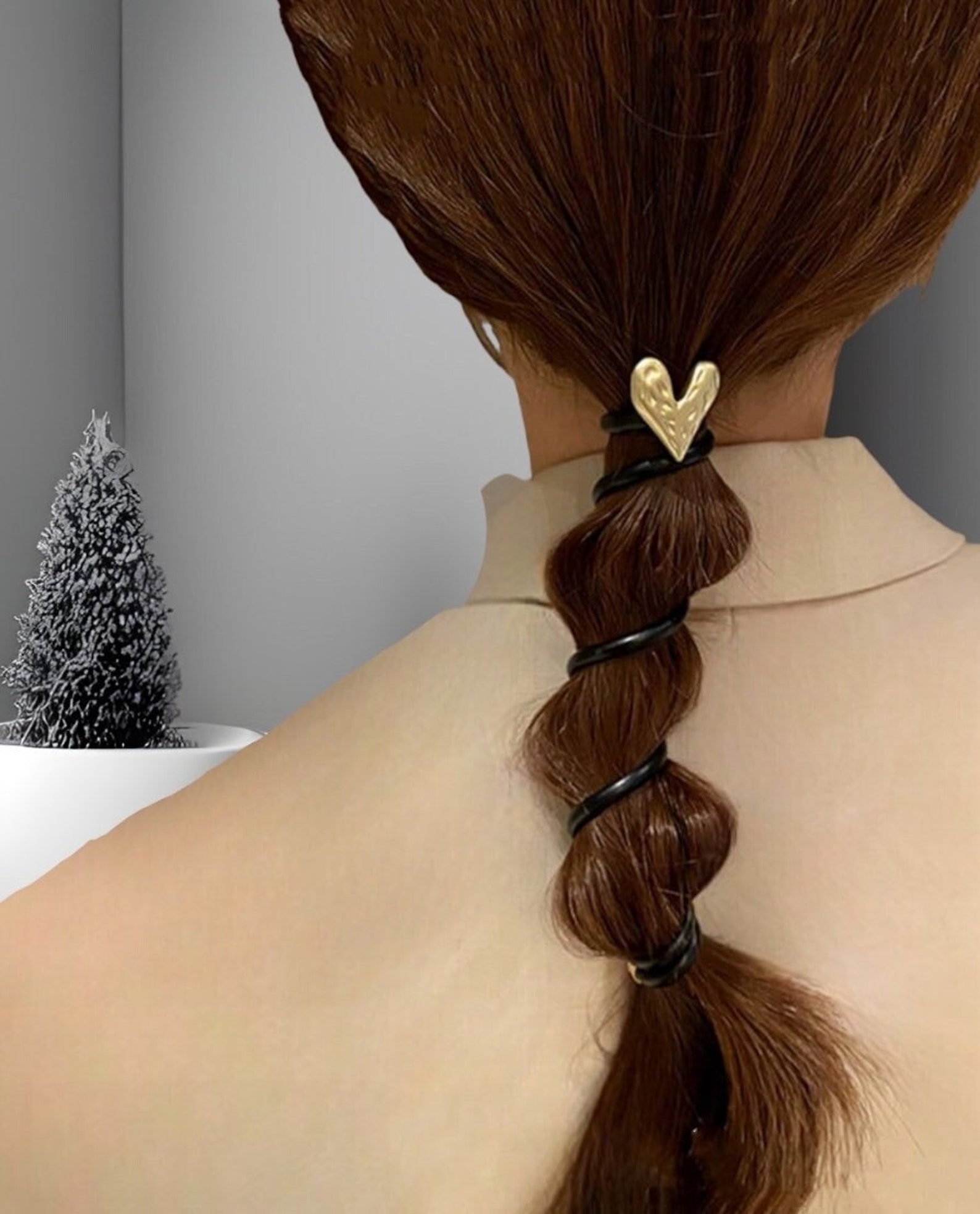 Trendy Popular Heart Metal Wire Hair Wrap, Phone Cord Hair Ties, Women ...