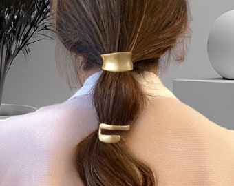 Trendy Popular 2pcs Hair Pin, Ponytail Hook Hair Cuff for Women, 2024 Runway Summer Hair Accessories, Metal Ponytail Holder, Dainty Hair Pin