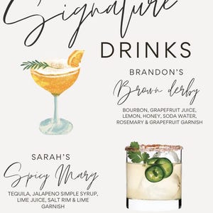 Personalisierbare Signatur Drink Cocktail Hochzeit Zeichen