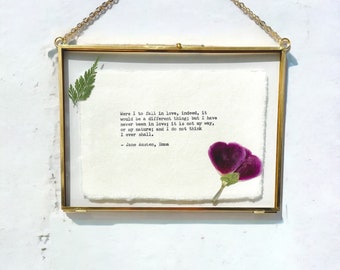 Custom poetry print on cotton paper, hand typed typewriter font, quote print pressed flowers, quote wall art poem print