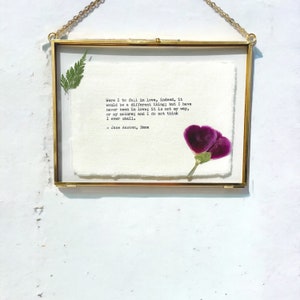 Custom poetry print on cotton paper, hand typed typewriter font, quote print pressed flowers, quote wall art poem print