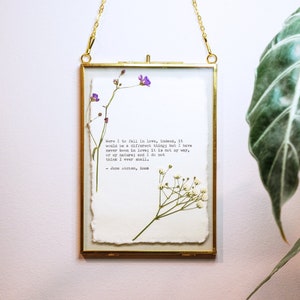 Custom poem print on cotton paper, hand typed typewriter print, framed quote print with pressed flower art poem wall art