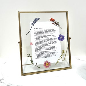 Large A5 custom poem print, hand typed typewriter font with pressed flowers on cotton paper, framed poem art