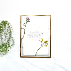 Custom poetry print on cotton paper, hand typed typewriter font, quote print with pressed flowers, pressed flower art