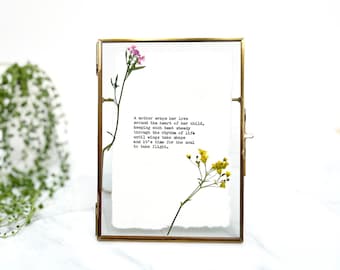Custom poetry print on cotton paper, hand typed typewriter font, quote print with pressed flowers, pressed flower art