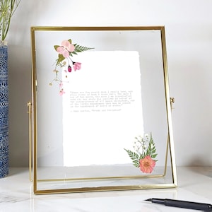 Large framed custom poetry print, hand typed typewriter print with pressed flowers, poem print, poem art, poetry gift