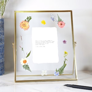 Large framed custom poem print, hand typed typewriter print with pressed flowers on cotton paper, poem art, poetry gift