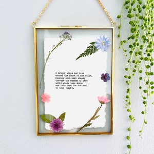 Custom poem print on cotton paper, typewriter font, framed quote print with pressed flower art, poem wall art