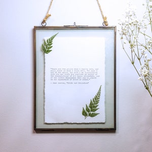 Large A5 framed custom poetry print on cotton paper, hand typed typewriter font, quote print with pressed flower art