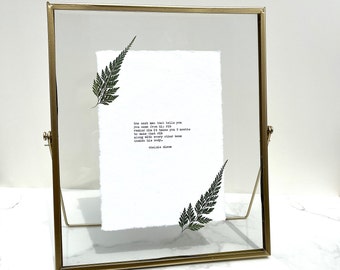 Large A5 custom poem print, hand typed typewriter font with pressed leaves on cotton paper, framed poem art