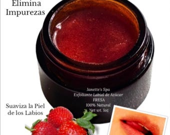 Exfoliante Labial de Fresas, Elimina Impurezas, Suaviza, Alisa y  Labios Saludables