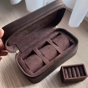 Custodia da viaggio per orologi e gioielli in pelle opzionale a 3 slot, custodia di lusso per orologi, anelli, accessori, kit da viaggio per orologi, scatola per orologi portatile