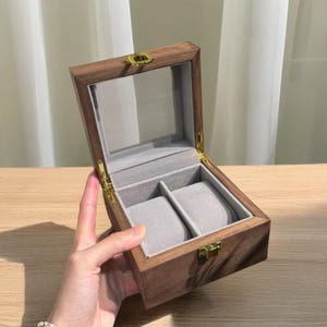Elegante horlogevitrine met 2 sleuven, luxe houten opberger met glazen deksel, gevoerde horlogedoos, perfect cadeau voor mannen