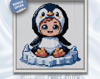 Pinguin Baby Kreuzstich PDF Pattern | Creature Cuddles Kollektion | Kreuzstichvorlage Tier Baby | #CC33