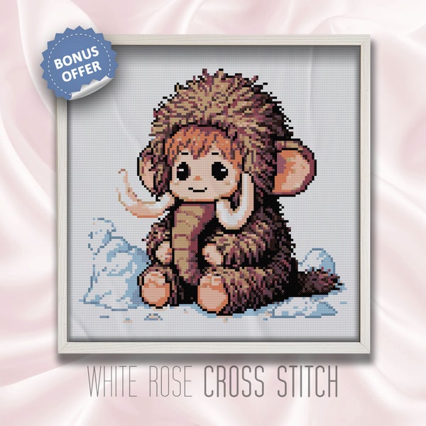 Mammut Baby Kreuzstich PDF Pattern | Creature Cuddles Kollektion | Kreuzstichvorlage Tier Baby | #CC35