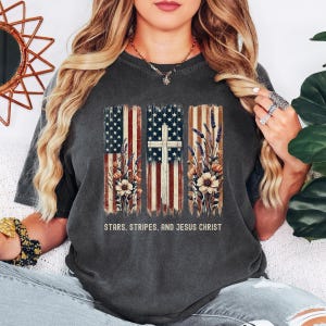 Patriotic Christian T-Shirt, Jesus Christ Tee, Vintage American Flag TShirt, Religious Tee, Inspirational Patriot Shirt, Comfort Colors