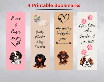 Cavalier King Charles Spaniel Bookmarks Printable | Dog Lover Bookmark Set | Cute Puppy Bookmarks | Instant Download | Paws & Pages Reading