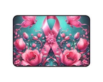 Breast Cancer Awareness Desk Mat, Pink Ribbon Floral Mousepad