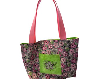 Groovy Bloom Tote | Handmade Pink Floral Tote Bag | Cotton Shoulder Bag | Teacher Gift | Market Bag | Everyday Tote | Gift for Her