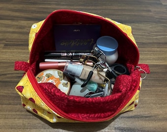 The Harper Ladybug Garden Cosmetic & Toiletry Bag | Quilted Makeup Bag | Handmade Travel Toiletry Bag | Large Cosmetic Organizer