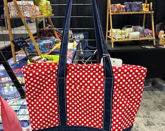Handmade Patriotic Tote | Red Polka Dot Cotton | Everyday Shoulder Bag | Market Bag | Teacher | Gift for Her