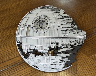 Galactic Battle Station Layered Wall Art | Laser Cut Sci-Fi Inspired Door Sign | Game Room Decor | Gift for Sci-Fi Fans