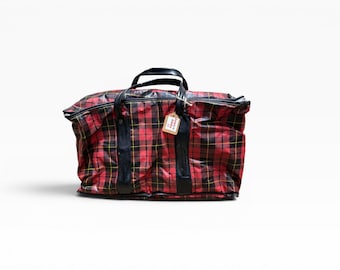 Vintage Red Tartan Plaid Lunch Cooler Bag with Black Handles