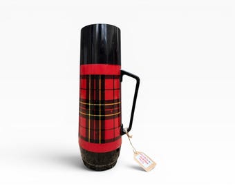 Vintage WestBend Thermo-Serv Red Tartan Plaid Thermos with Handle