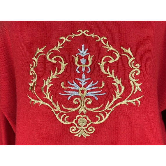 Vintage Meister Red Wool Blend Embroidere Crew Ne… - image 7