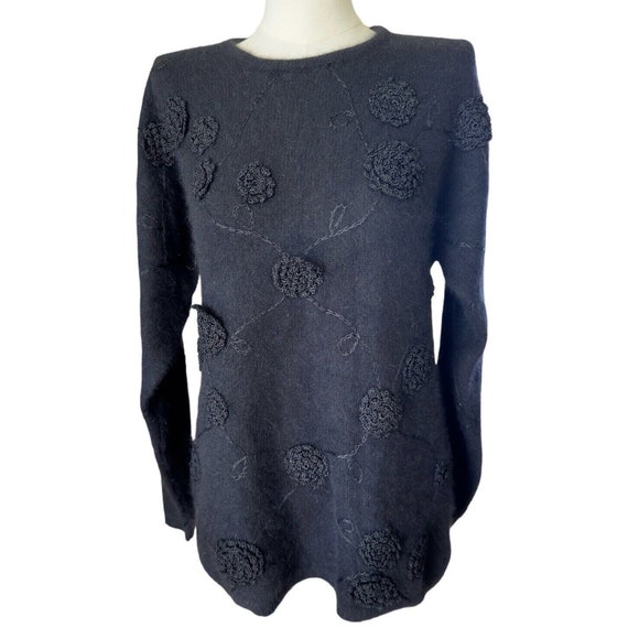 Vintage Rafaella Black Angora Blend Embroidered L… - image 1