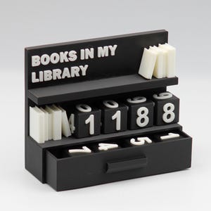 Contador de Biblioteca: Rastreador de Livros na Minha Biblioteca | Rastreador de Coleção de Livros Impresso em 3D com Gaveta de Armazenamento | Decoração para Leitores | Presente para Leitores