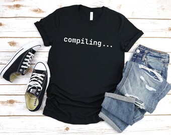 Compiling... Programmer T-Shirt, Code Developer Shirt, Tech Support Tee, Programmer Gifts, Funny It Support Tee, Computer Nerd Tee