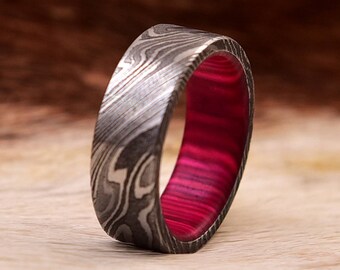 Damascus Steel Whiskey Barrel Ring Man Ring Wood Wedding Ring Man Promise Ring Damascus Steel Ring Man Ring Engagement Ring Man Wedding Band