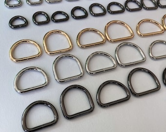 12mm to 38mm Metal D Rings in Gold, Silver or Black | Webbing Sliders Handbag Purse Strap Also 15mm 20mm 25mm or 32mm; 4mm Line Thickness