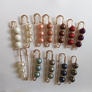 Large Safety Pin Brooch in Light Blue, Metallic, Blue, Purple, Peach or Red Pearl | For Shawl, Scarf, Sweater, Pants, Shirt, Skirt or Dress