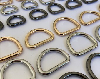 12mm to 38mm Metal D Rings in Gold, Silver or Black | Webbing Sliders Handbag Purse Strap Also 15mm 20mm 25mm or 32mm; 5mm Line Thickness