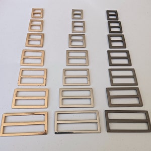 12mm to 50mm Metal Flat Thin Tri-Glide Slide in Gold Gun Black or Silver | Webbing Slide Strap Adjuster Buckle Belt 15mm 20mm 25mm 32mm 38mm