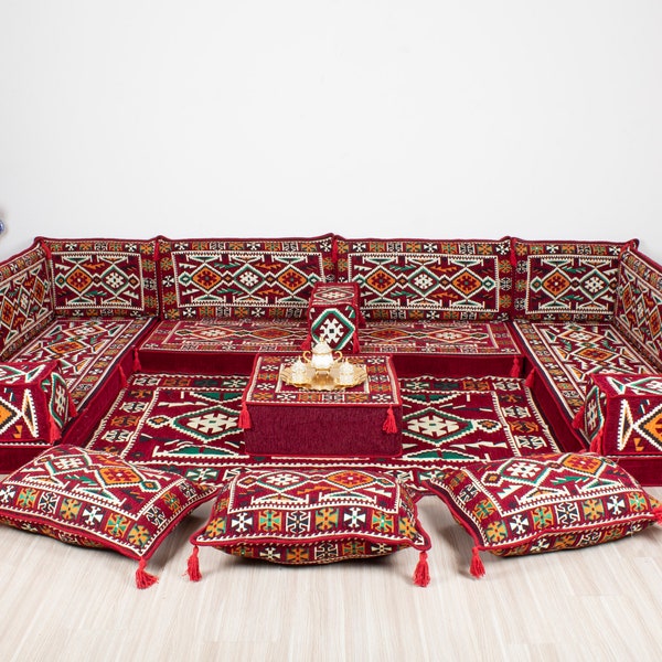 Custom Arabic Sofa Set, Floor Cushion, Indoor Bench Sofa, Ethnic Seating Set, U Shaped Sofa Set, Modular Sofa Set, Traditional Pallet Sofa