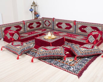 L Shaped Arabic Sofa, Maroon Bench Cushion, Arabic Floor Sofa Set, 4'' Arabic Sofa Seating, Pallet Sofa Cushion, Patio Sofa Set, Arabic Sofa