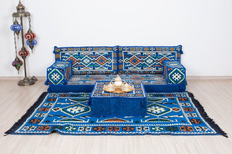 Custom Arabic Diwan, Patterned Cushion Cover, Ethnic Floor Cushion, Bohemian Home Decor, Balcony Floor Seat, Moroccan Couches, Arabic Sofa S + Rug + Ottoman