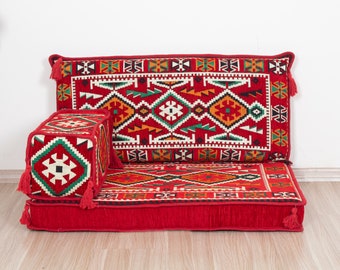 Red Oriental Sofa, Ethnic Seating Sofa, Indoor Floor Cushion, Modular Floor Seatings, Pallet Couches, Balcony Pillow Sofa, Arabic Diwan Set