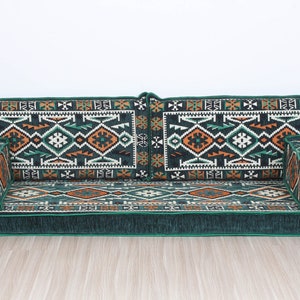 Arabic Bench Cushion, Pallet Sofa Cushion, Green Veranda Couches, Garden Pillow Set, Arabic Sofa Set, Ethnic Seating Set, Floor Sofa Pillow Green