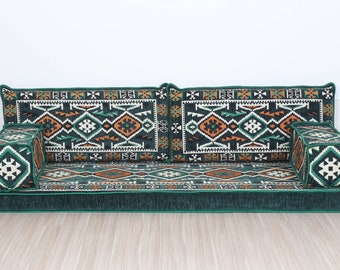 Arabic Bench Cushion, Pallet Sofa Cushion, Green Veranda Couches, Garden Pillow Set, Arabic Sofa Set, Ethnic Seating Set, Floor Sofa Pillow