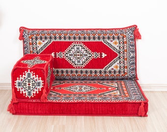 Arabic Cushion Sofa, Ethnic Couch Set, Red Sofa, Custom Floor Cushion, Separable Seating Set, Patterned Cushion Set, Arabic Floor Seatings