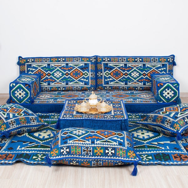 Diwan arabe personnalisé, housse de coussin à motifs, coussin de sol ethnique, décoration d'intérieur bohème, siège de balcon, canapés marocains, canapé arabe