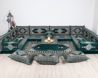 U Shaped Couch Set, Floor Seating Set, Modular Benches, Porch Seat Cushion, Arabic Floor Pillow, Turkish Loveseats, Green Bench Cushion