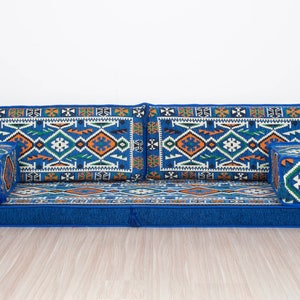 Arabic Bench Cushion, Pallet Sofa Cushion, Green Veranda Couches, Garden Pillow Set, Arabic Sofa Set, Ethnic Seating Set, Floor Sofa Pillow Blue