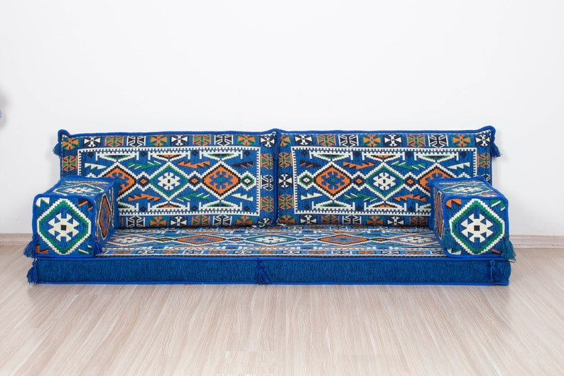 Arabic Bench Cushion, Pallet Sofa Cushion, Green Veranda Couches, Garden Pillow Set, Arabic Sofa Set, Ethnic Seating Set, Floor Sofa Pillow Blue