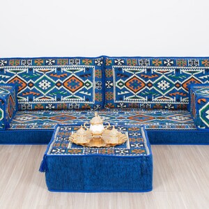 Custom Arabic Diwan, Patterned Cushion Cover, Ethnic Floor Cushion, Bohemian Home Decor, Balcony Floor Seat, Moroccan Couches, Arabic Sofa zdjęcie 8